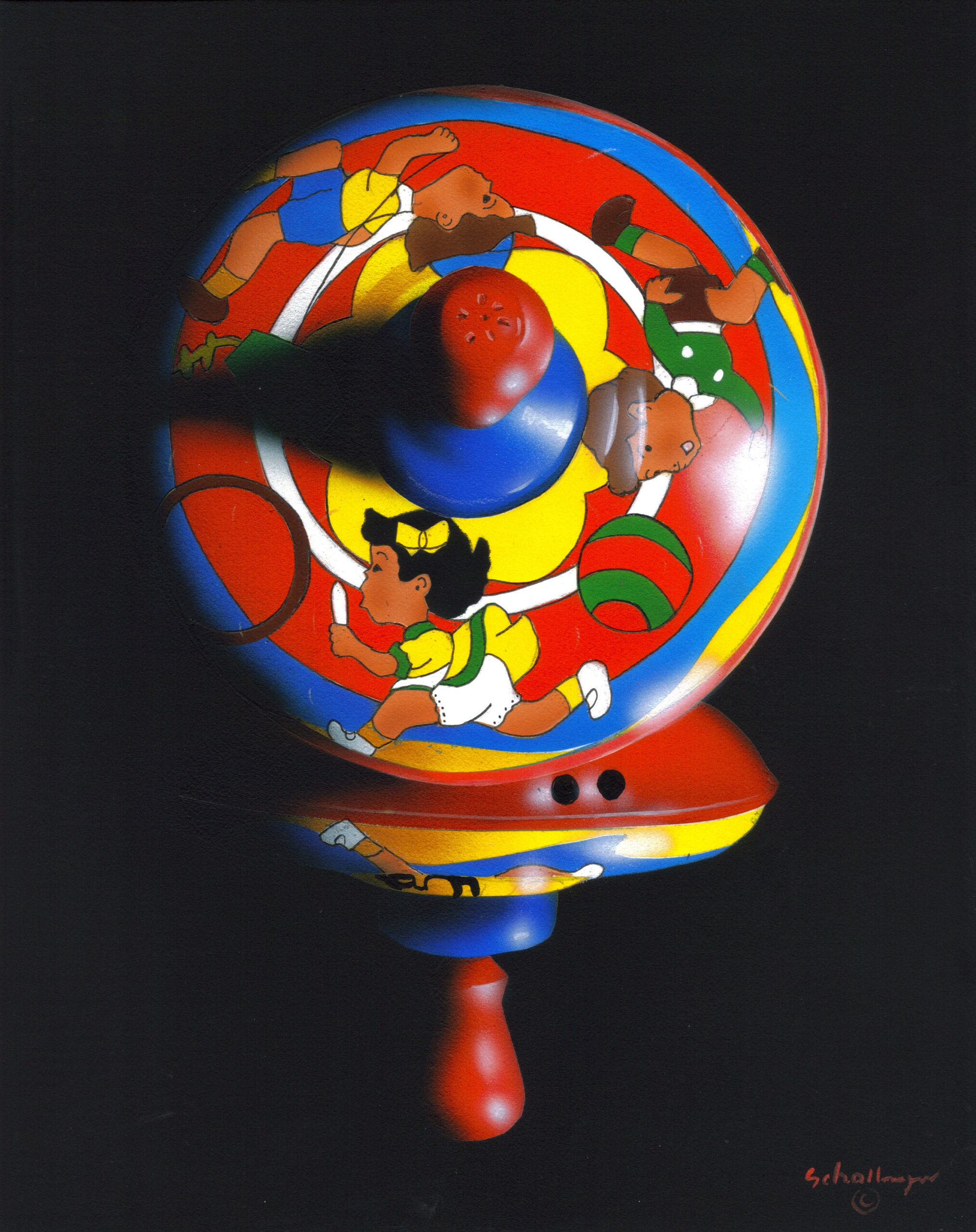 Kids Play Top in Shadows