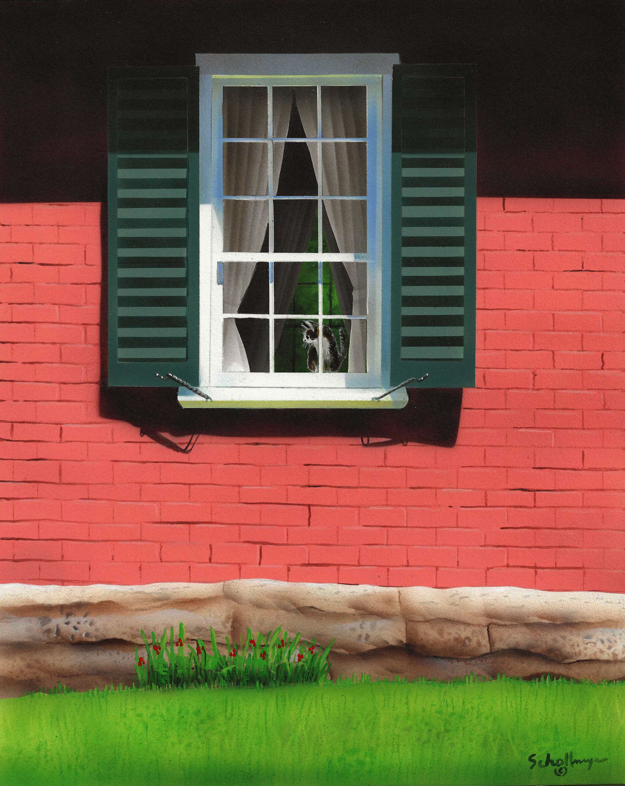 Brick Facade with Cat in the Window